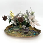 Handcrafted Festive Mini Planter Set with Resin Tray-Gold